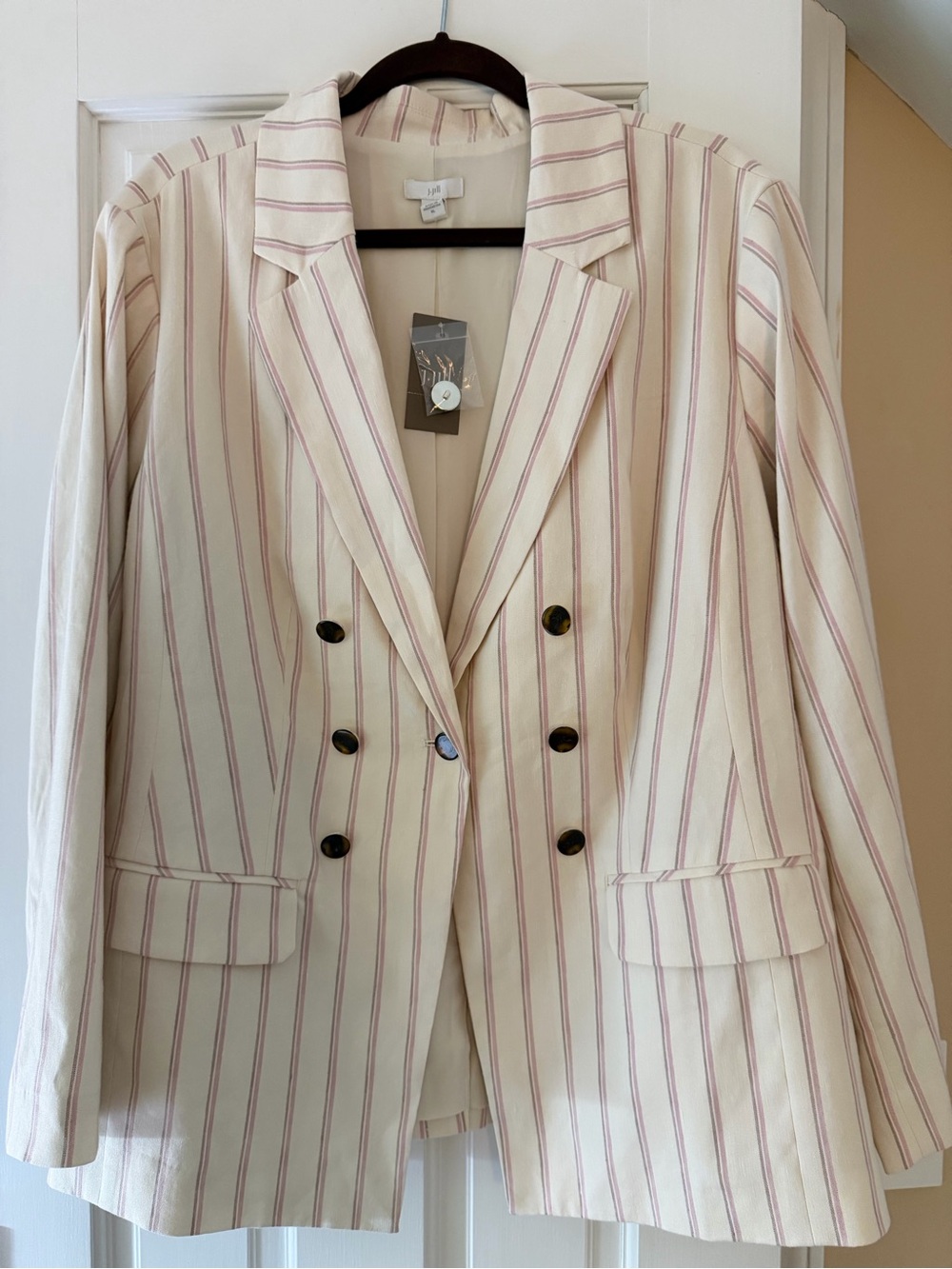 NWT Striped Double-Breasted Cream & Pink Blazer -XL